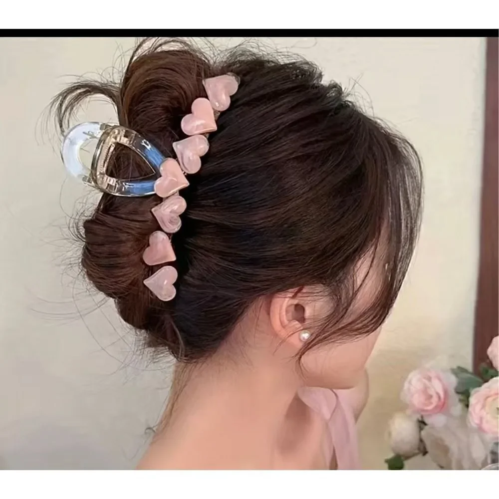 7 piece hair clips cherry hearts strawberries girls claw elastic ties loops
